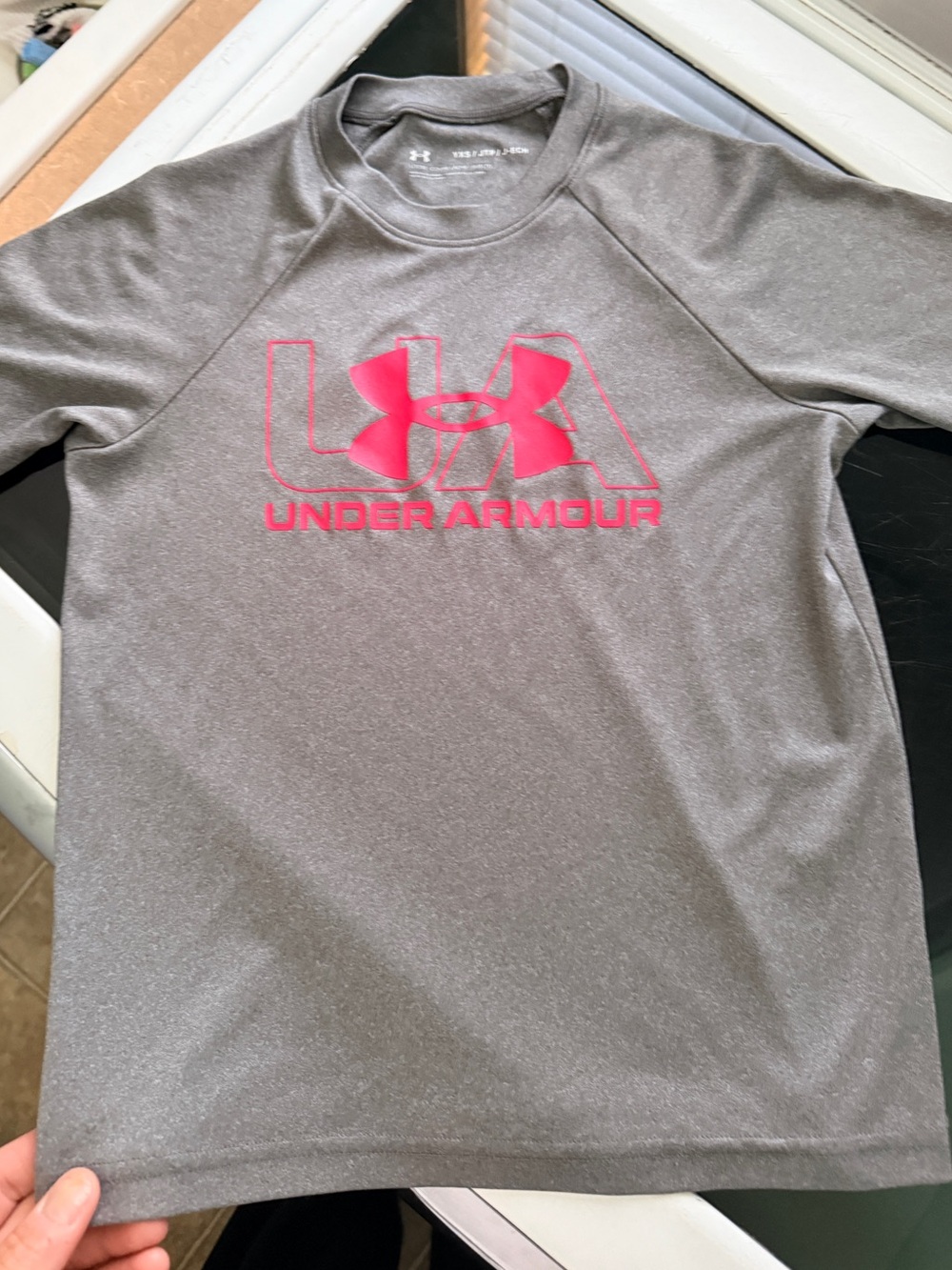 Under Armour Gray Kids Performance Tee with red Logo